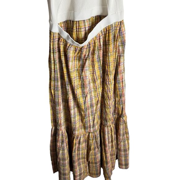 Tanya Taylor Cottagecore Dress XL Yellow Plaid Maxi Fall Open Back Boho - Picture 6 of 8